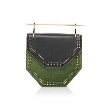 Studded Suede Amor Fati Hexagon Handbag