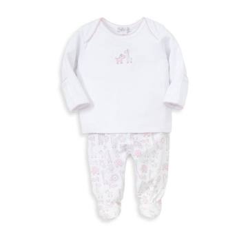 Baby Girl's Jungle Out There Two-Piece Cotton Top and Footed Pants Set