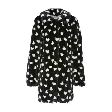 Heart Printed Faux Fur Coat