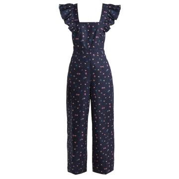 Farren floral-print cotton-linen jumpsuit