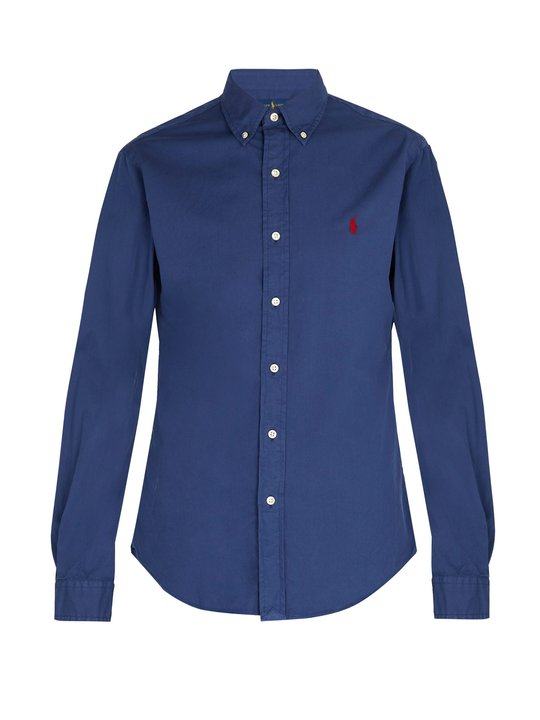 Logo-embroidered long-sleeve cotton shirt展示图