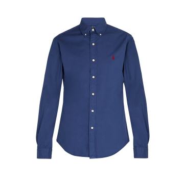 Logo-embroidered long-sleeve cotton shirt