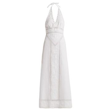 White lace-insert halterneck dress