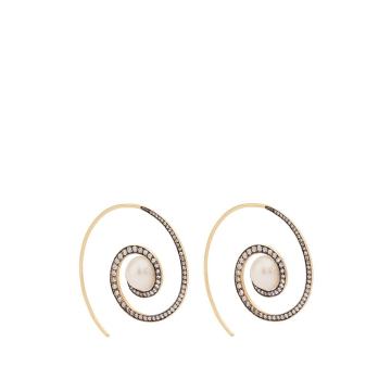 Spiral Moon 18kt gold, diamond & pearl earrings