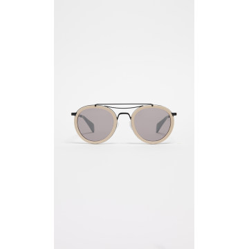 Round Leather Aviator Sunglasses