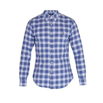Button-down collar checked cotton shirt