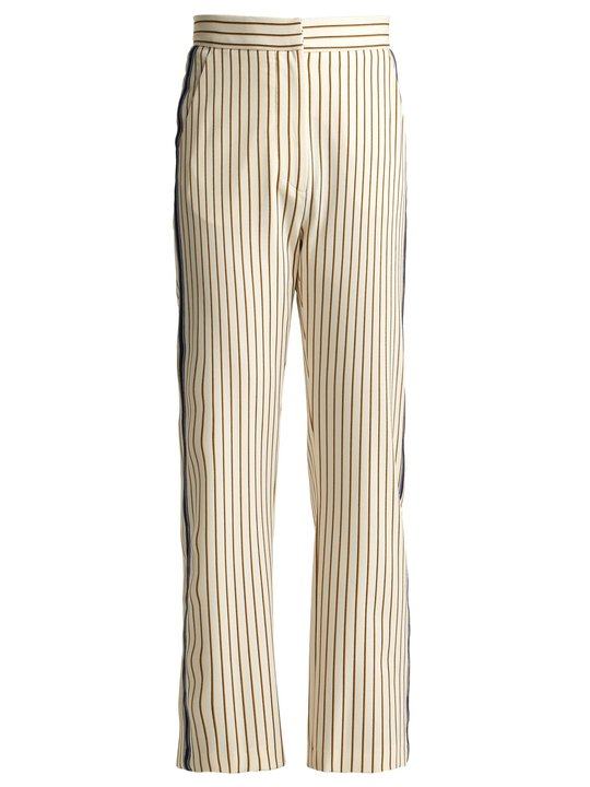 Pinstriped straight-leg cropped crepe trousers展示图