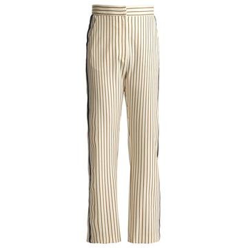 Pinstriped straight-leg cropped crepe trousers