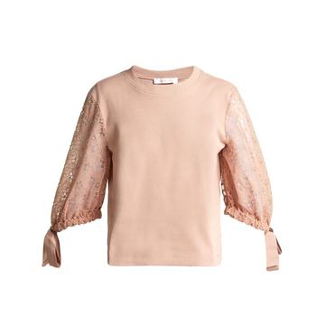 Lace-sleeve cotton top