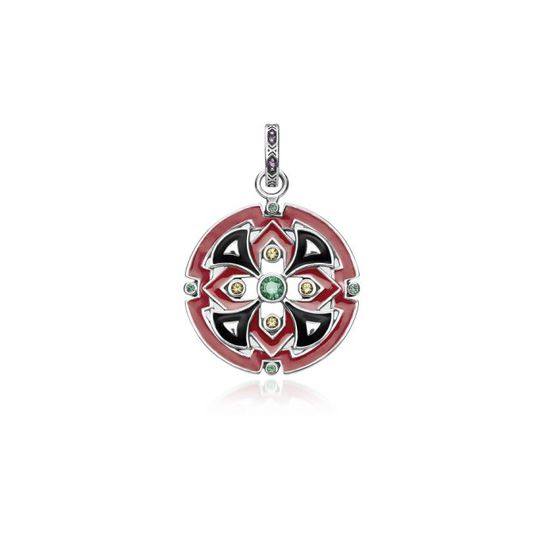 Thomas Sabo Blackened Sterling Silver Glass-ceramic Stone And Synthetic Corundum Round Pendant展示图