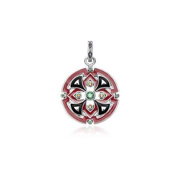 Thomas Sabo Blackened Sterling Silver Glass-ceramic Stone And Synthetic Corundum Round Pendant