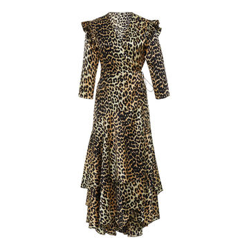 Leopard Tiered Ruffle Wrap Dress