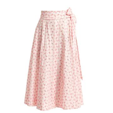 Embroidered eyelet cotton midi skirt