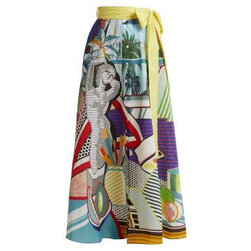 Camille pop art-print seersucker midi skirt