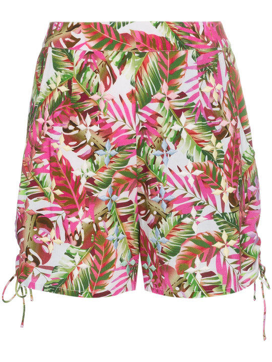 tropical print side tie cotton shorts展示图