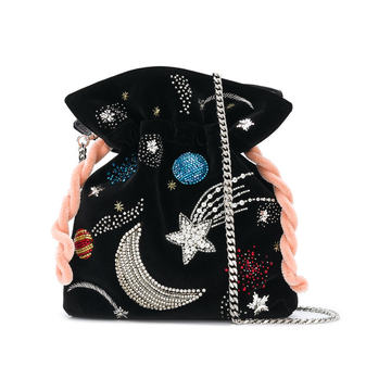 beaded moon and comet embroidered drawstring satchel