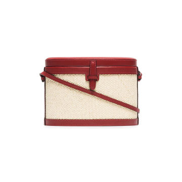 red and beige Trunk woven straw and leather bag