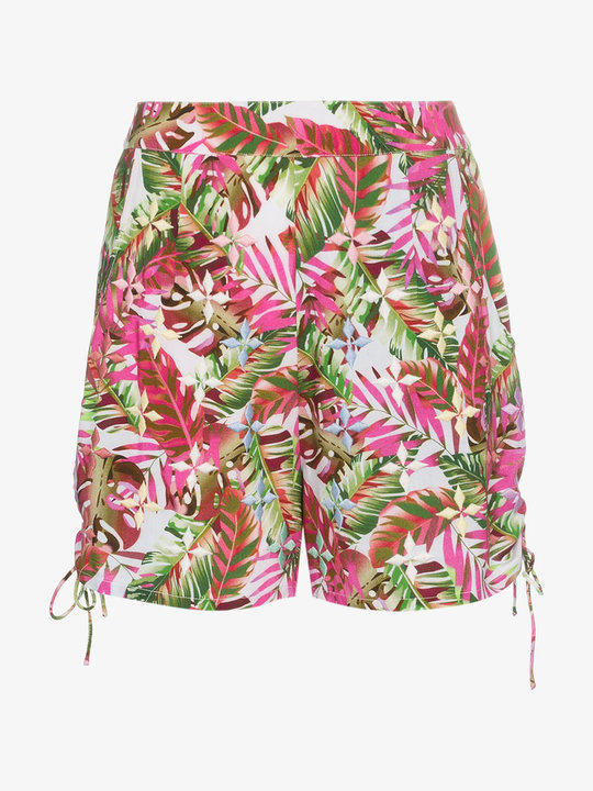 tropical print side tie cotton shorts展示图