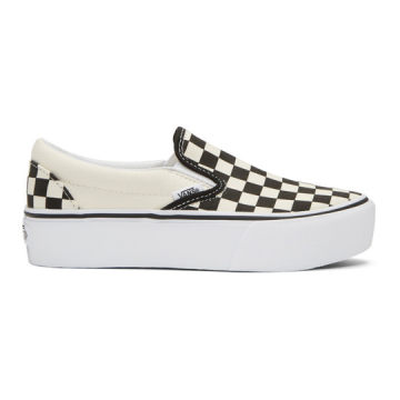 Off-White & Black Checkerboard Classic Slip-On Platform Sneakers