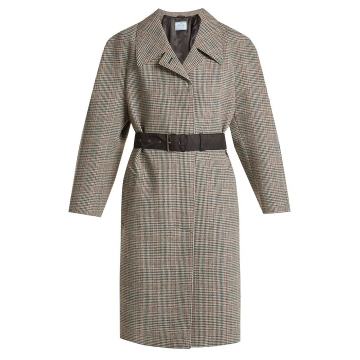 Houndstooth checked wool-blend coat