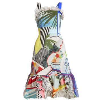 Kara pop art-print crepe dress