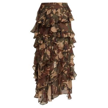 Melena camouflage-print ruffle skirt