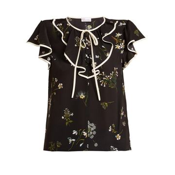 Floral-print silk-crepe top