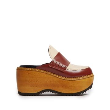 Leather and wood slip-on flatform loafers