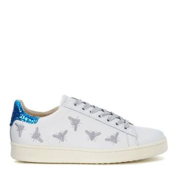 Moa White Leather Sneaker With Embroidered Inserts And Sequins