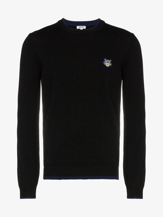 black navy wool knitted logo sweater展示图