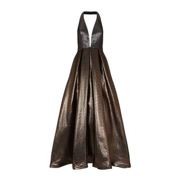 Two-Tone Metallic Halterneck Gown