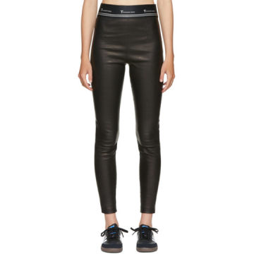 Black Stretch Leather Logo Trousers