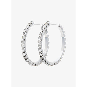 metallic silver small crystal hoop earrings