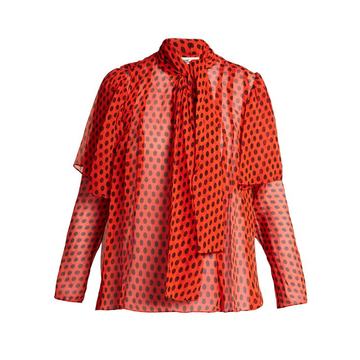 Baker polka dot-print silk pussy-bow blouse