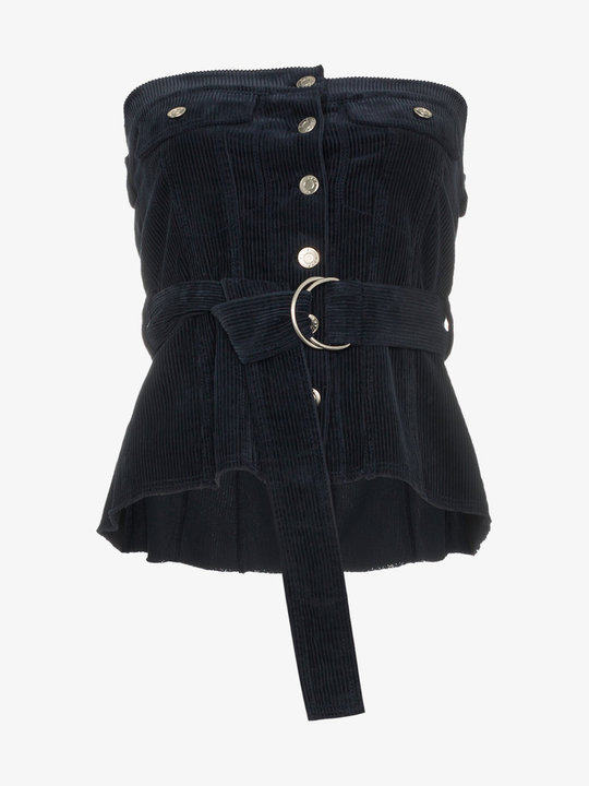 navy blue button front corset展示图