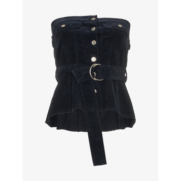 navy blue button front corset