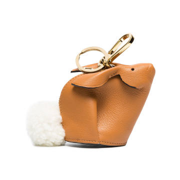 camel Bunny leather shearling tail bag charm