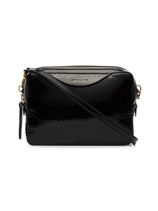black double stack patent leather clutch bag展示图