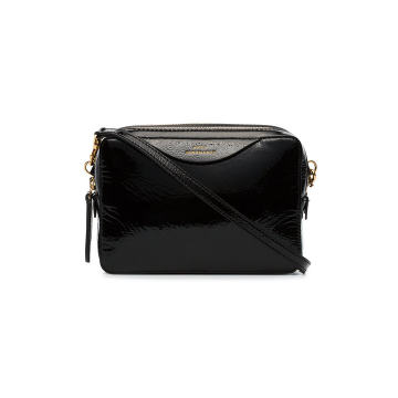 black double stack patent leather clutch bag
