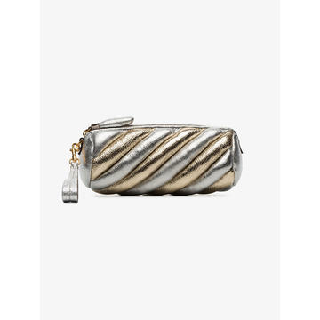 silver and gold metallic marshmallow leather clutch