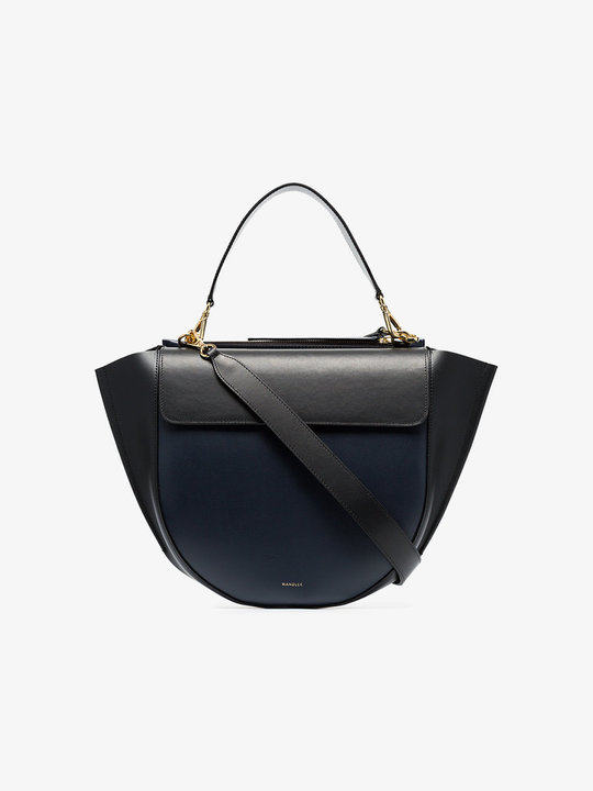 black and navy blue hortensia leather shoulder bag展示图