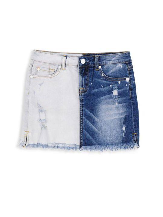 Girl's Two-Tone Denim Mini Skirt展示图