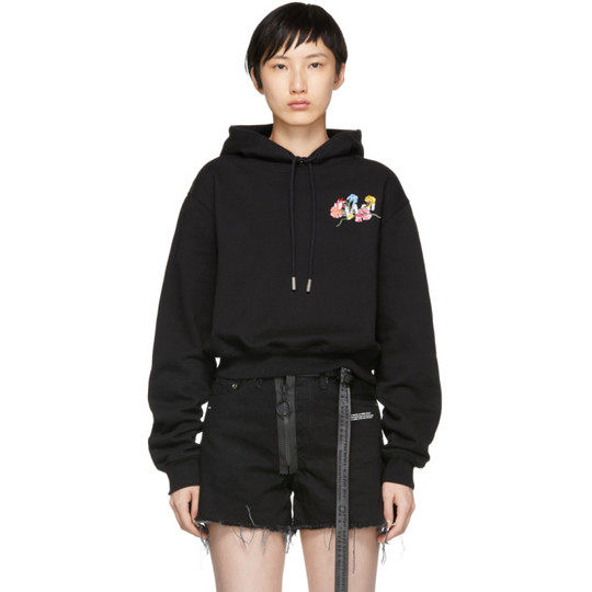 Black Flowers Cropped Hoodie展示图