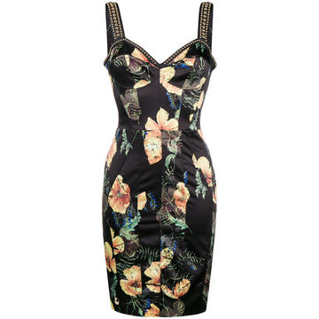 floral print studded bodice dress