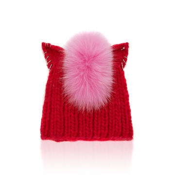 Felix Fox Fur-Trimmed Cable-Knit Beanie