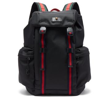 Web-striped technical-canvas backpack