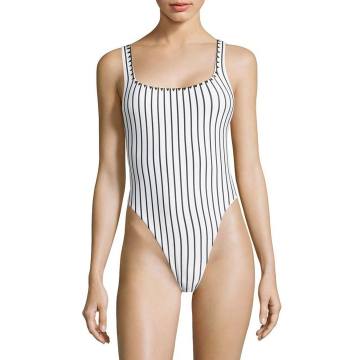 The Goddess Gold Studded Striped One-Piece Swimsuit