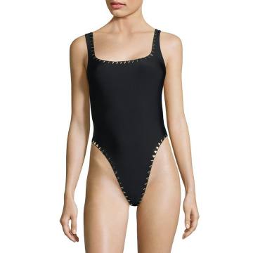The Goddess Gold Studded One-Piece Swimsuit