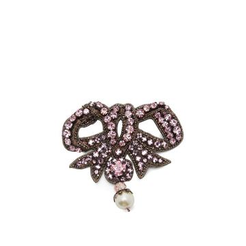 Bow crystal-embellished brooch