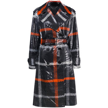 plaid print belted trench coat